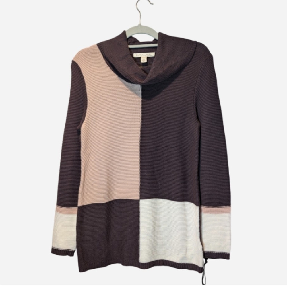 Elegant Colorblock Cowl Neck Sweater